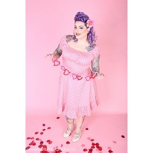 Pink Retro Pinup Polkadot Peasant Dress